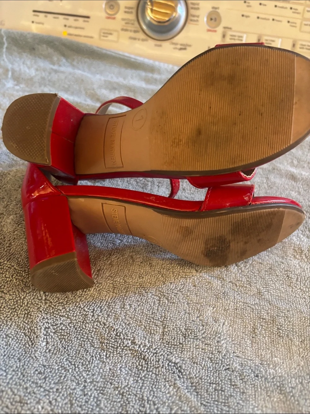 Steve Madden Red Patent Ankle-Strap Block Heels girls size 1
